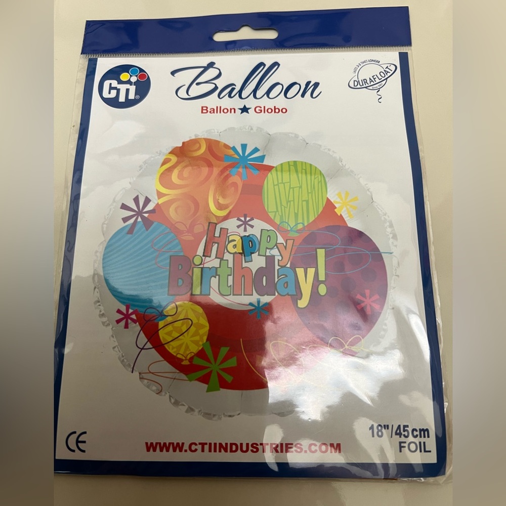 🔵4/$20 CTI Balloon “Happy Birthday” Foil Balloon 18” - 45cm Durafloat NIP